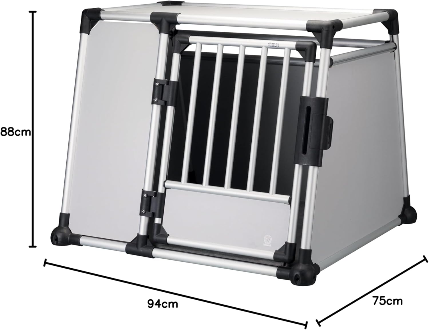 TRIXIE Hunde-Transportbox Aluminium in silber – M: 55 × 62 × 73 cm, stabile und geräuscharme Hundebox mit abgeschrägten Seiten, Sicherheitsverschluss & rutschfester Liegematte – 39342