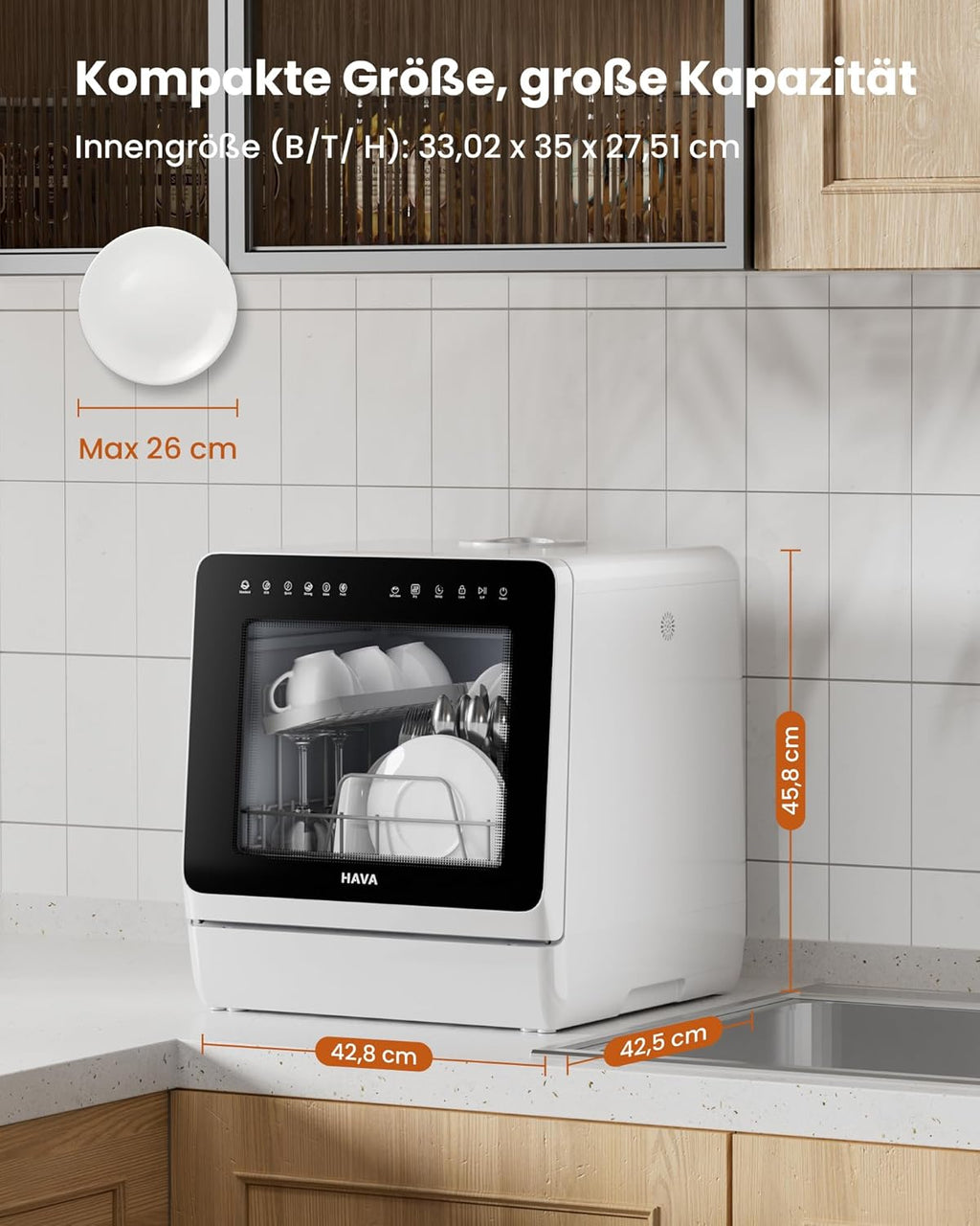 HAVA 2025 NUOVA lavastoviglie da tavolo con addolcitore d'acqua e maggiore efficienza energetica, lavastoviglie con 8 programmi, sicurezza bambini e avvio ritardato, nessuna installazione richiesta
