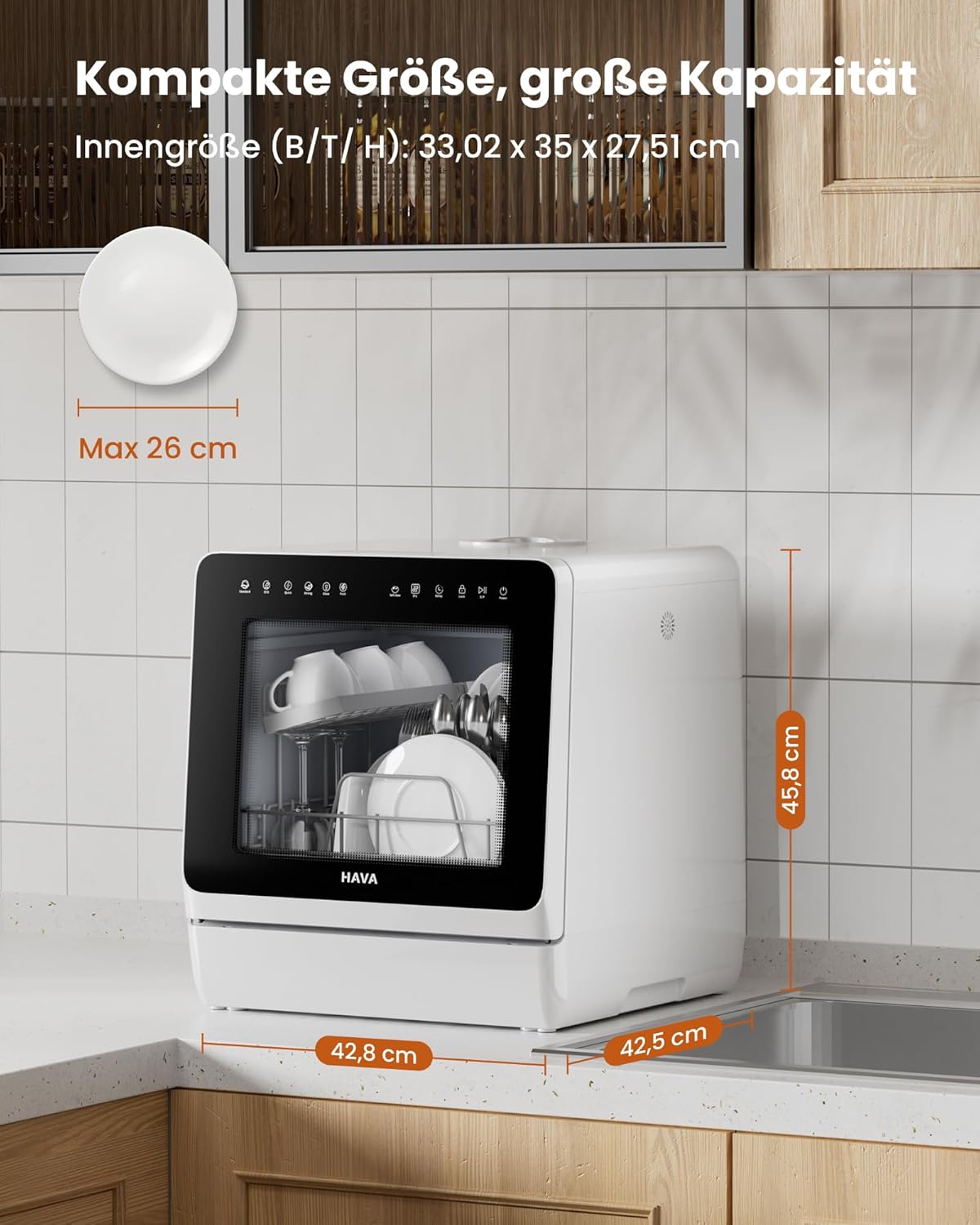 HAVA 2025 NUOVA lavastoviglie da tavolo con addolcitore d'acqua e maggiore efficienza energetica, lavastoviglie con 8 programmi, sicurezza bambini e avvio ritardato, nessuna installazione richiesta
