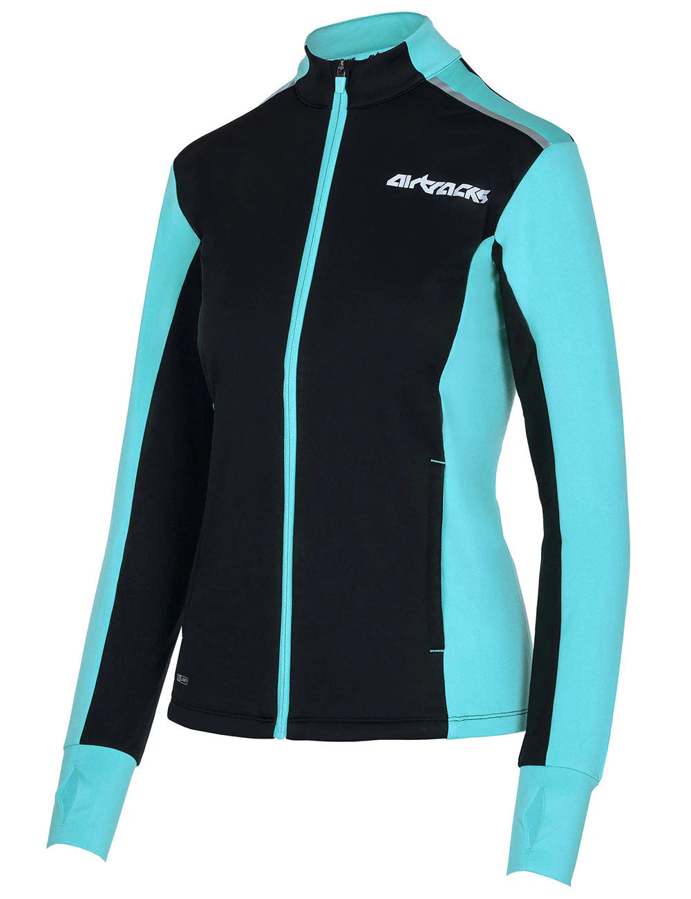 Damen Winter Fleece Laufshirt Langarm Thermo Running Sweatshirt Pro Line Schwarz-Blau Setprodukt