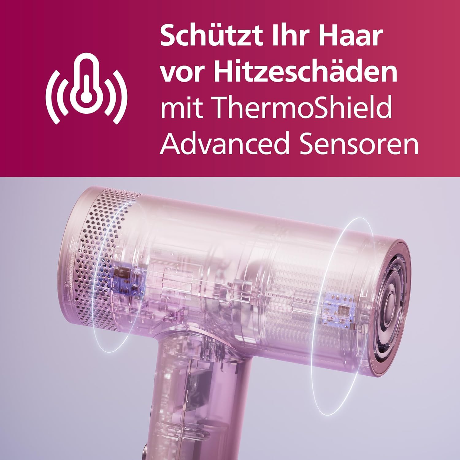 Philips Asciugacapelli ad Alta Velocità Serie 8000, ThermoShield Advanced, Ionic, Concentratore & Diffusore, Cura del Cuoio Capelluto, 1400 W, Rose Champagne, Modello BHD837/10