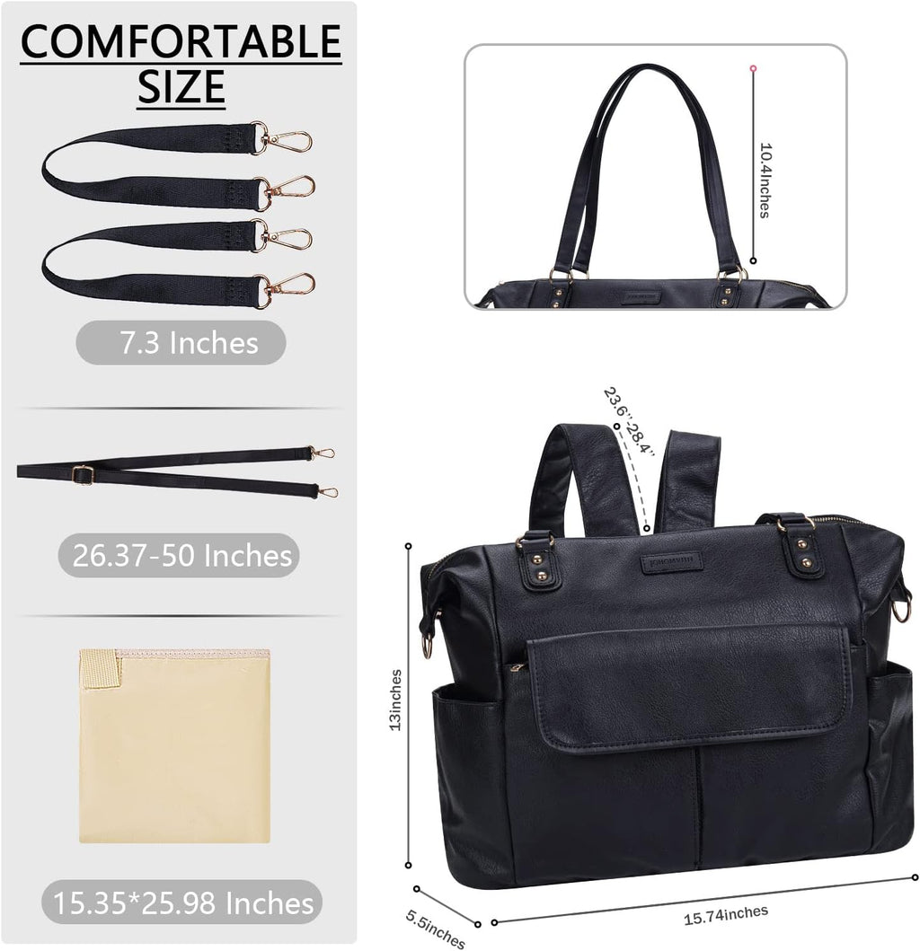 Johomviin Wickeltasche Tote Mode Leder Wickeltasche Rucksack für Mama Papa, Große Reise Baby Tasche Geldbörse für Jungen Mädchen