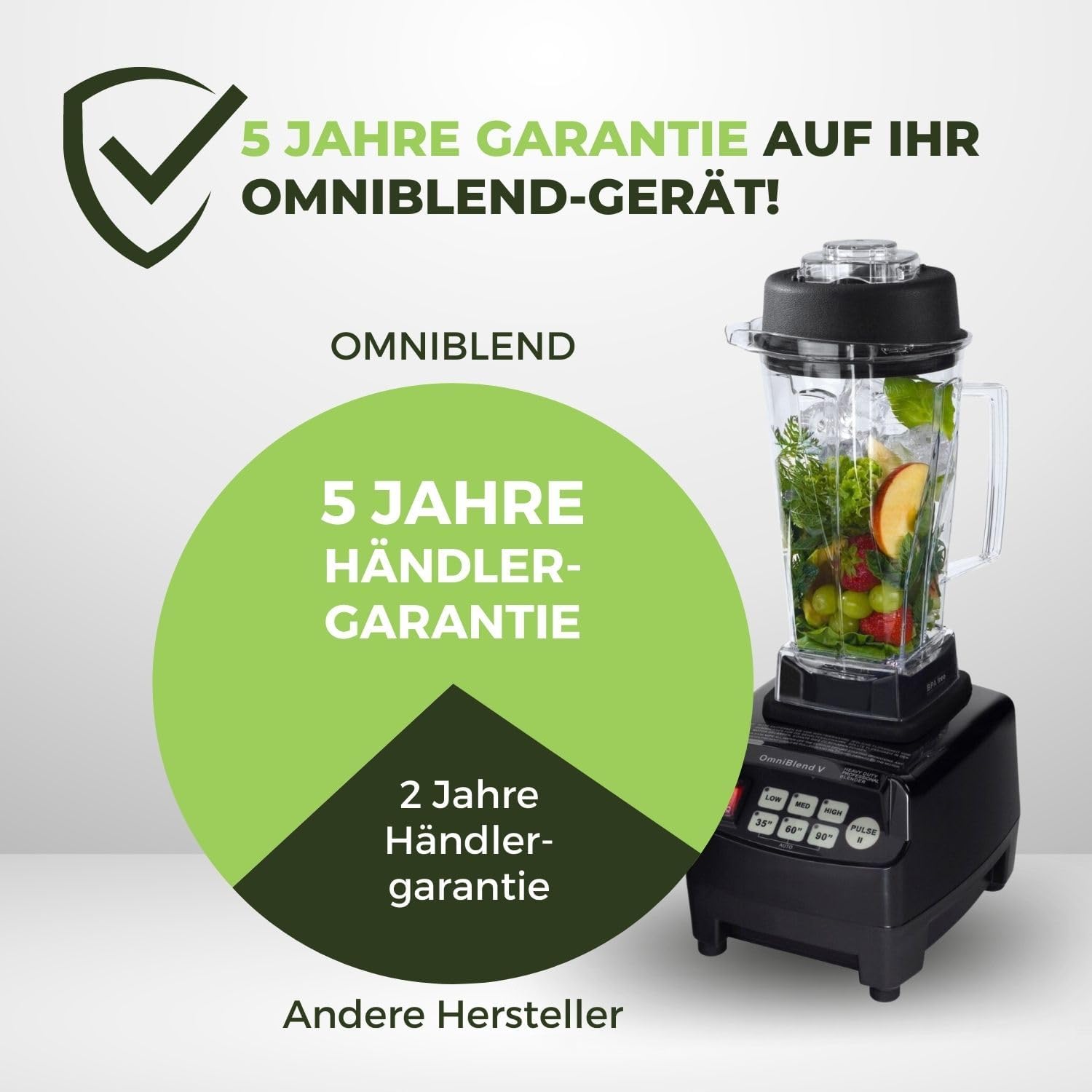 OmniBlend Smoothie Maker 2L in schwarz I Smoothie Mixer inkl. BPA-freiem Behlter & 6-Klingen-System aus Edelstahl I Mixer Smoothie Maker ideal für grüne Smoothies I Standmixer mit 3 PS Motor