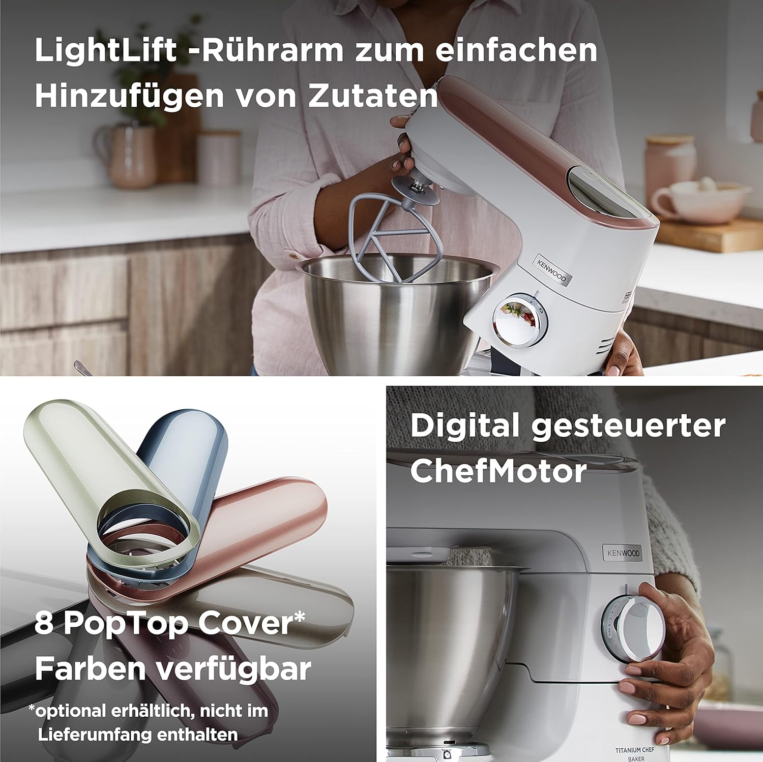 Kenwood Titanium Chef Baker KVL85.424SI Robot da cucina con bilancia integrata, incl. set pasticceria da 4 pezzi, ciotole da 7 L e 5 L, regolazione continua della velocità, 1200 W, Argento