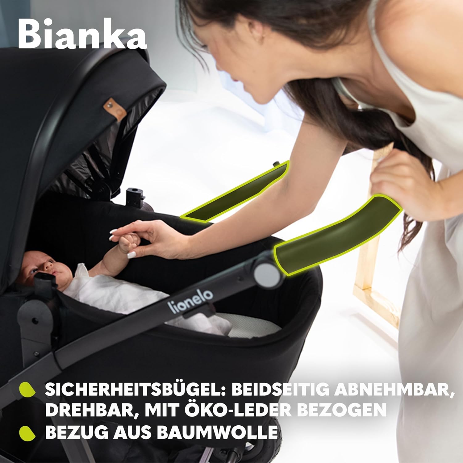 LIONELO BIANKA Kinderwagen 3 in 1 bis 22 kg Babywanne Autositz Zusammenlegbar, Reise-System, Einstellung der Rückenlehne, Räder 360o Stoßdämpfer, Verdeck XXL