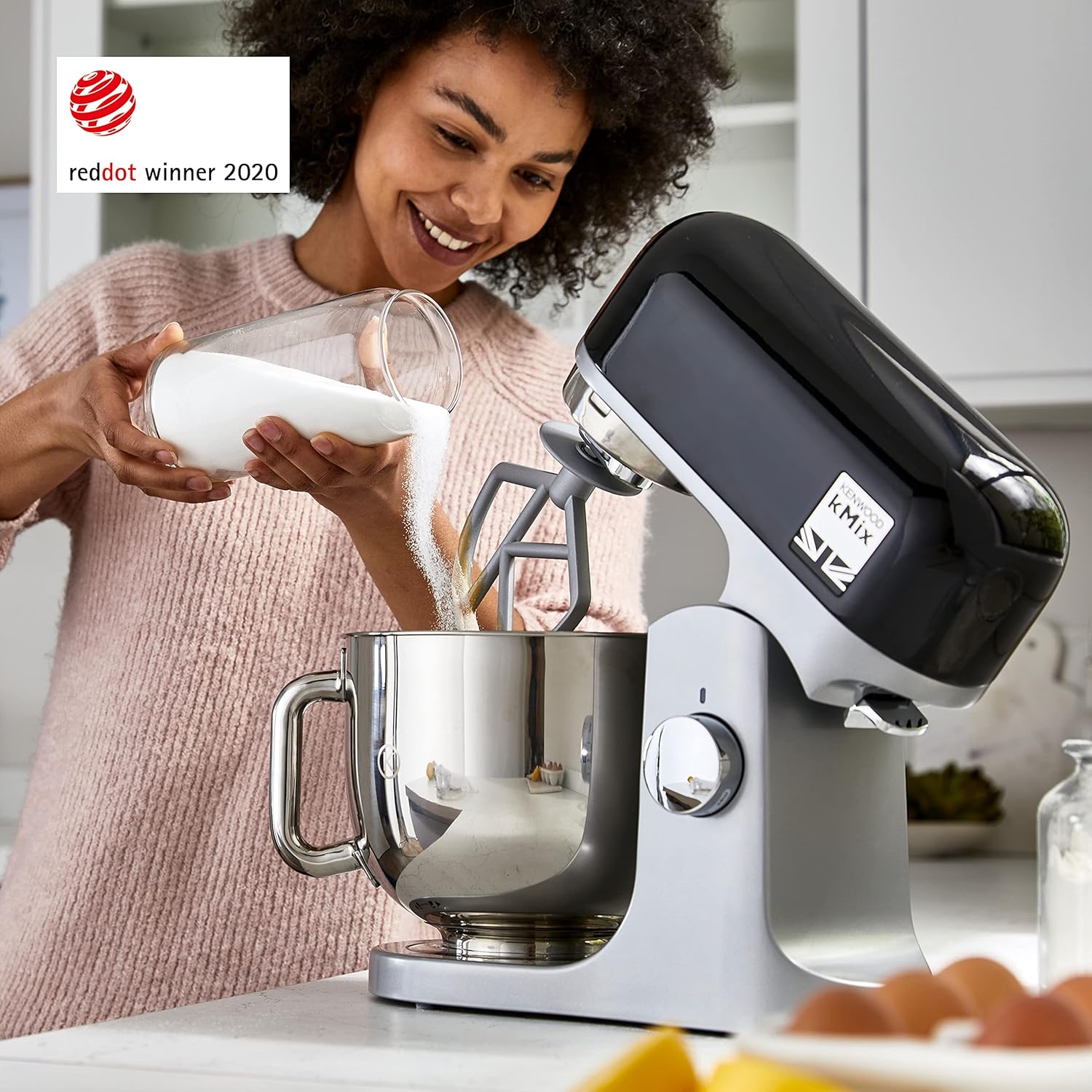 Kenwood kMix KMX750RD Robot da cucina, Ciotola in acciaio inox da 5 litri, Sistema di sicurezza Safe-Use, Corpo in metallo, 1000 Watt, Inclusi set di 3 accessori da pasticceria e paraspruzzi, Rosso