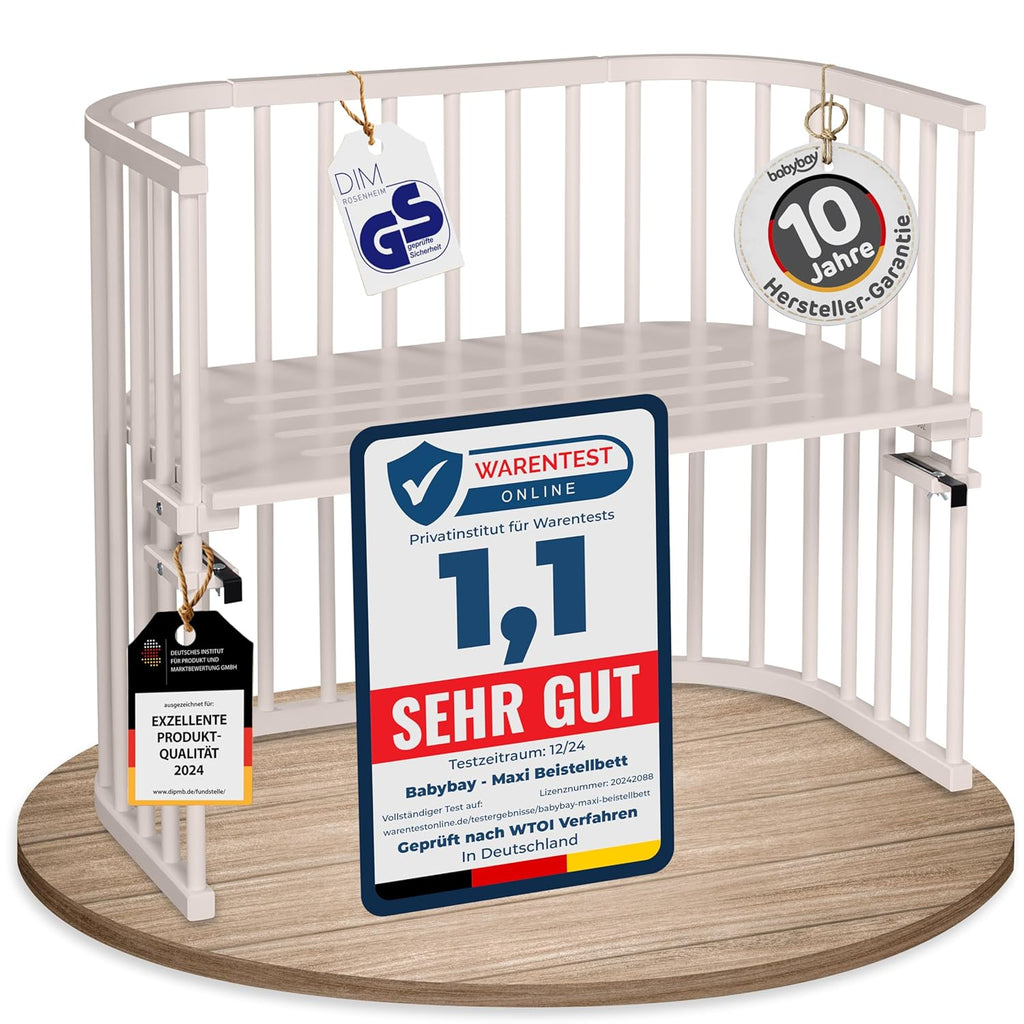 babybay Original Lettino da affiancare in massello di faggio / compatto e trasformabile / Altezza regolabile senza livelli preimpostati ed ecologico / Lettino evolutivo (laccato bianco) / Materasso incluso
