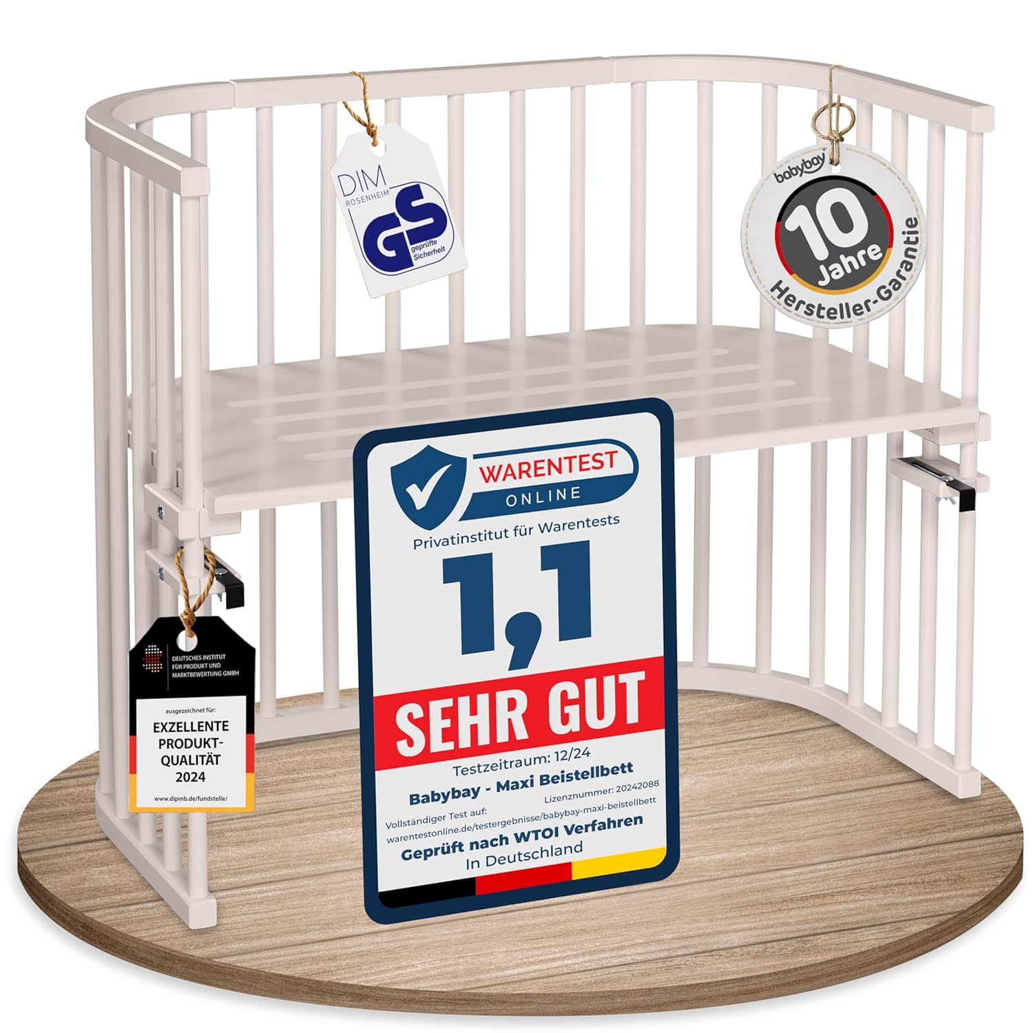 babybay Original Lettino da affiancare in massello di faggio / compatto e trasformabile / Altezza regolabile senza livelli preimpostati ed ecologico / Lettino evolutivo (laccato bianco) / Materasso incluso