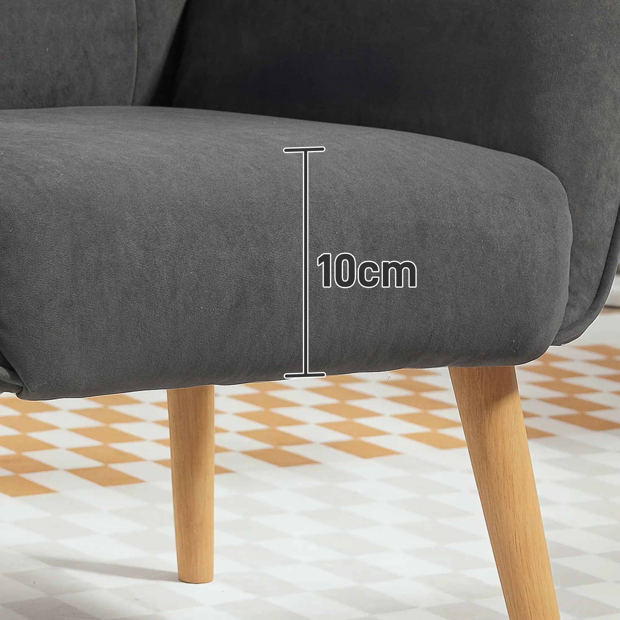 HOMCOM Poltrona imbottita per lounge, con trapuntatura confortevole, gambe in legno, velluto grigio