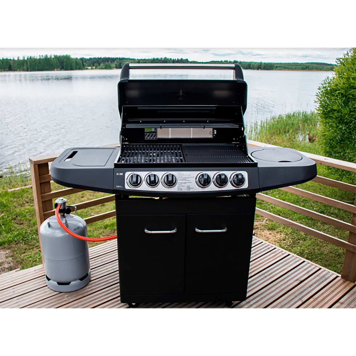 KOBE Barbecue a gas STYLE PLATINUM, BLACK EDITION 4 fuochi e fornello laterale, 145x61x116cm
