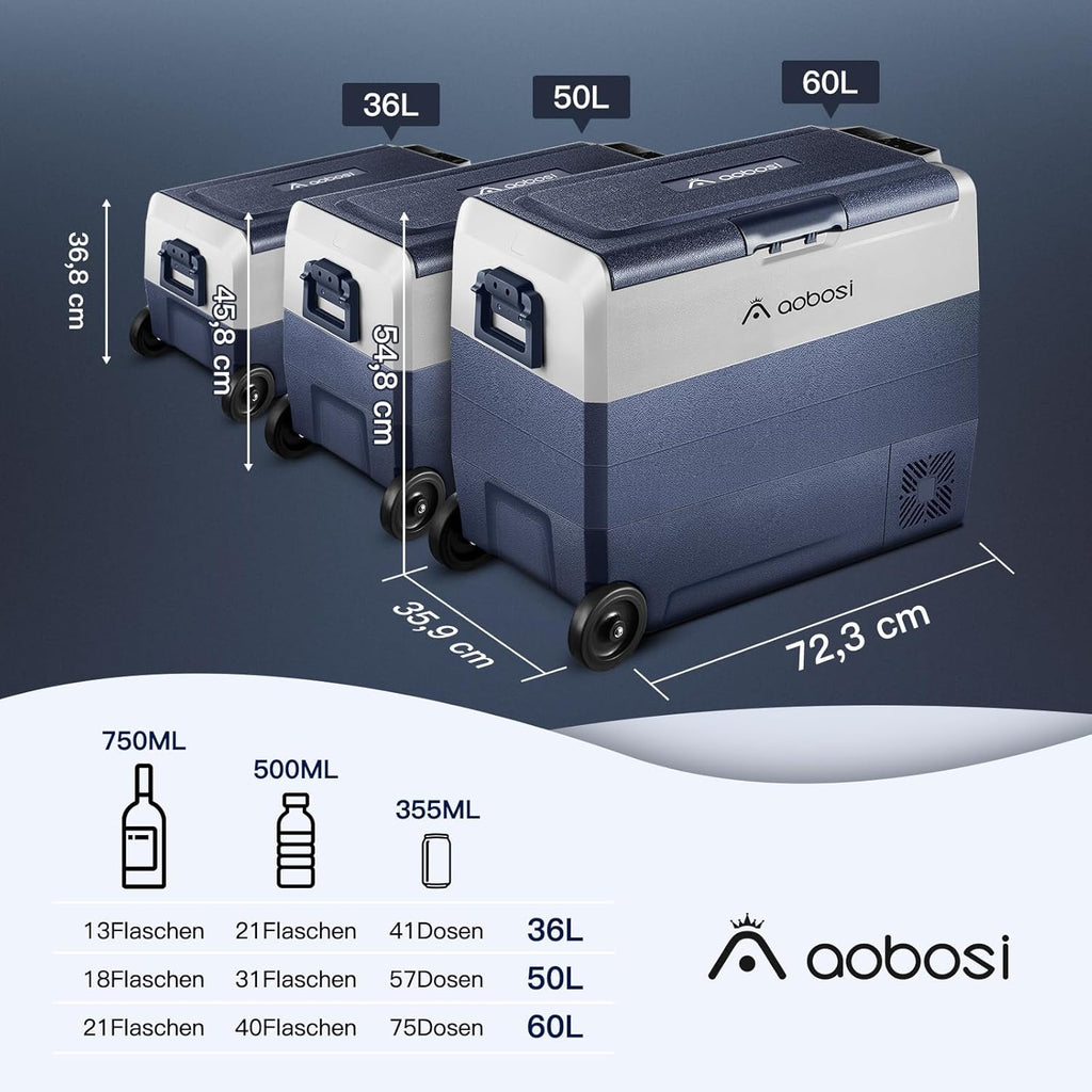 AAOBOSI Frigo Box a Compressore 36 L, Frigo Portatile per Auto con Controllo App WiFi, 12/24 V e 100-240 V, fino a -20 °C per Auto, Camion, Barca, Camper, Campeggio, Doppia Zona