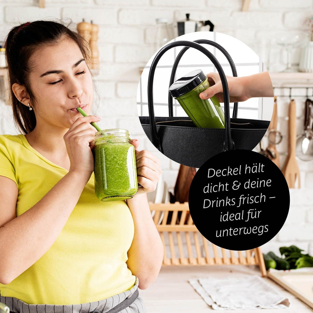 GOURMETmaxx Frullatore per Smoothie e Frullatore a Immersione Set da 18 pezzi - 400W | Frullatore Elettrico da 750ml, Mixer con 4 Bicchiere To-Go, 2 Lame, Spremiagrumi, Piedistallo e Coperchio | Lavabile in Lavastoviglie, a Prova di Perdite e Senza BPA