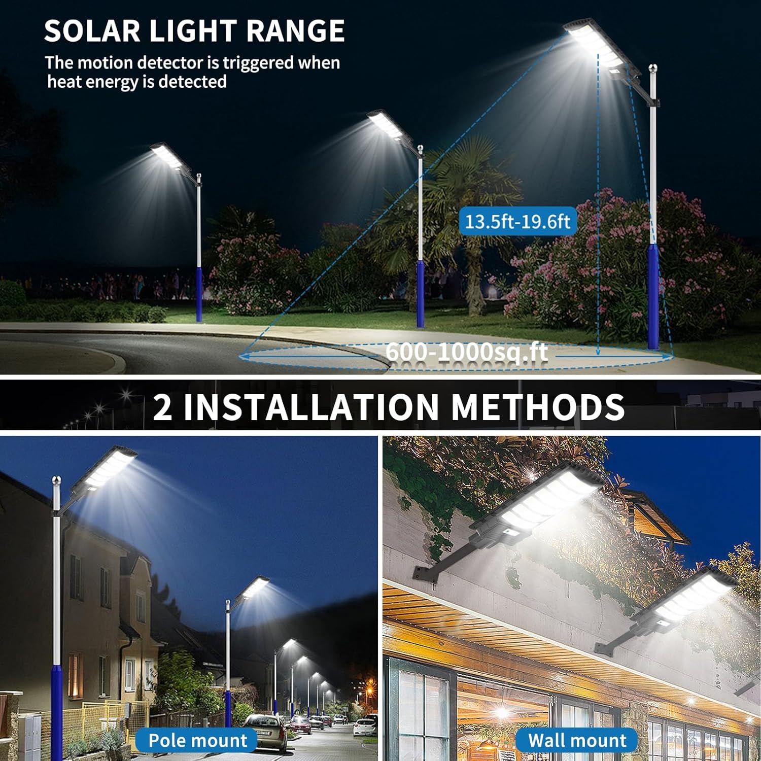 Sararoom 600W Straßenlaterne Solar Wegeleuchte, 594LEDs Solarlampe mit Bewegungsmelder, 6500K Wandleuchten mit Fernbedienung - IP65 Straßenlampe Außen Sicherheitsleuchte für Garten Garage Hof,4Pack