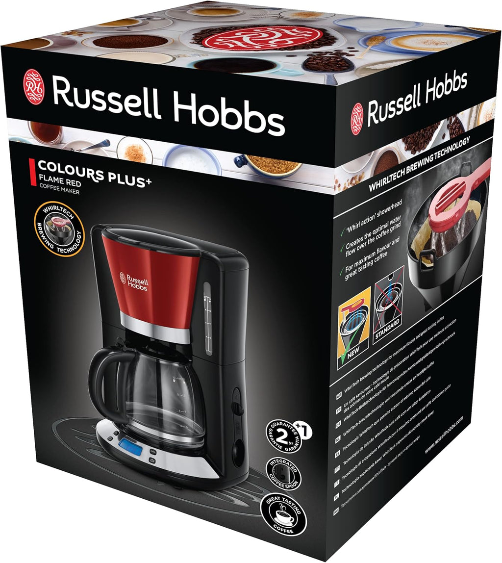 Russell Hobbs Set Colazione Colours+ Rosso: Macchina da caffè [Timer digitale, Doccetta per estrazione e aroma ottimali] 24031-56 + Bollitore [1,7l, 2400W] 20412-70 + Tostapane [per 2 fette] 26554-56