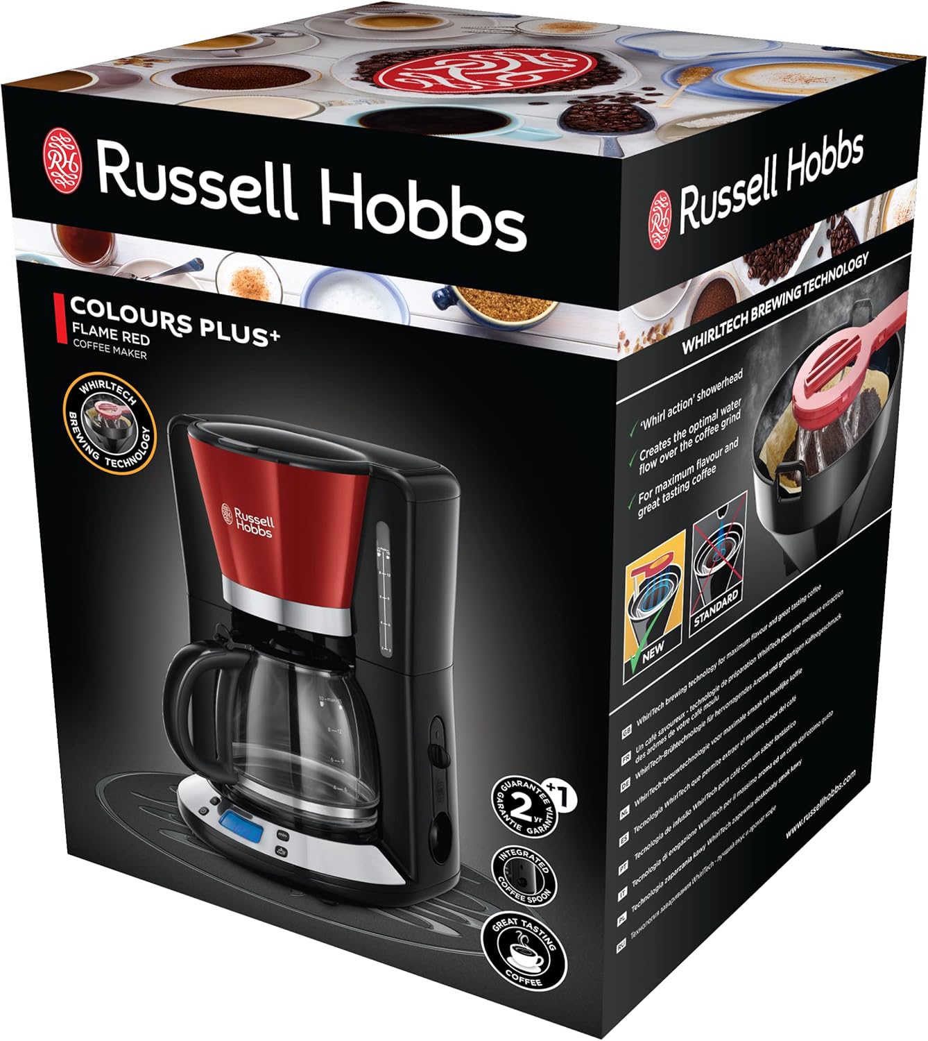 Russell Hobbs Set Colazione Colours+ Rosso: Macchina da caffè [Timer digitale, Doccetta per estrazione e aroma ottimali] 24031-56 + Bollitore [1,7l, 2400W] 20412-70 + Tostapane [per 2 fette] 26554-56