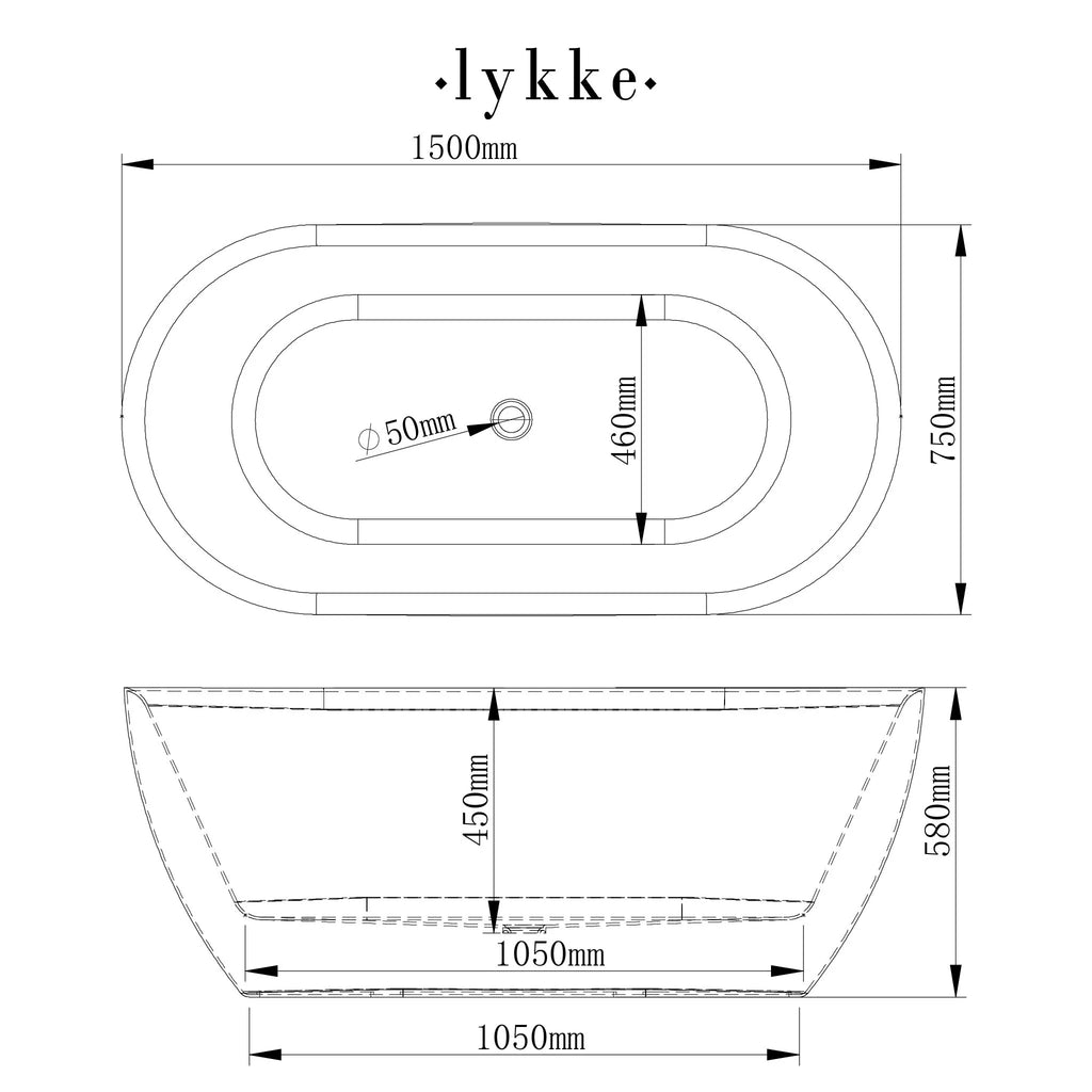 Lykke Badewanne Arctic Deluxe 1500x750x580mm, Wei