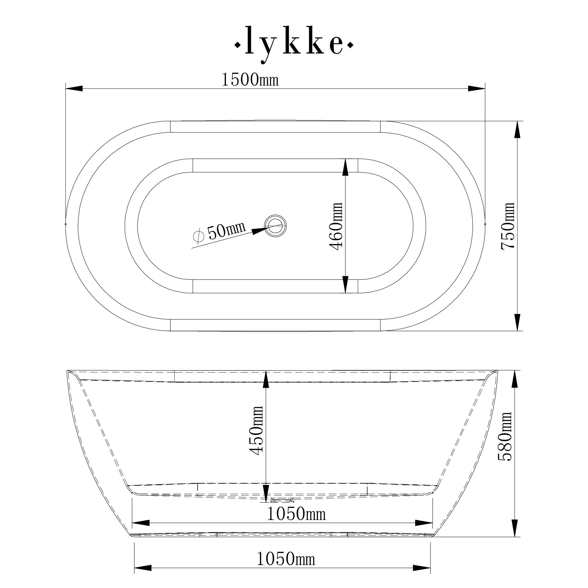 Lykke Badewanne Arctic Deluxe 1500x750x580mm, Wei