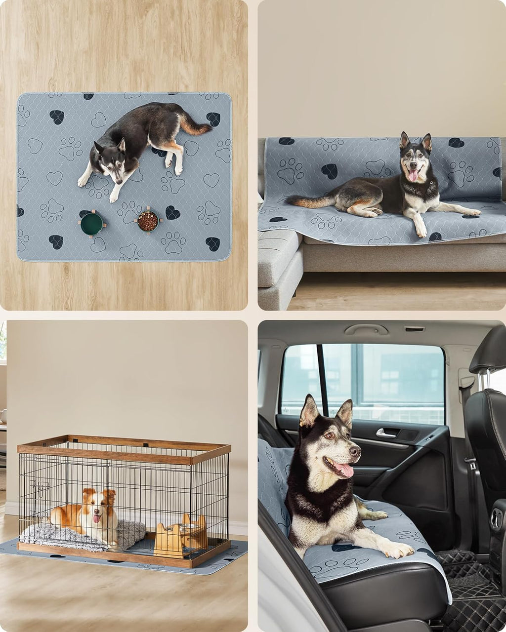 Feandrea Welpen-Unterlagen waschbar, Wiederverwendbare Matten für Hunde, 152 x 122 cm, 2er Set, XL, Hundetoilette, auslaufsicher, rutschfest, super saugfhig, Katzen, Kaninchen, grau PTD048G01