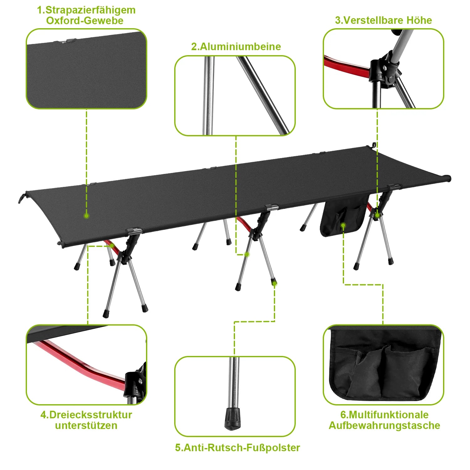 Sonnewelt Klappbett Campingbett  mit Tragetasche hhenverstellbar bis 150 kg