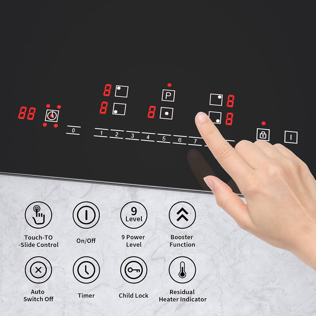 IsEasy 4 Zonen Einbau Induktionskochfeld mit 9 Leistungsstufen &1-99Min Timer, Boost-Funktion, Induktionskochplatte, Induktion Herdplatte mit 4 Platten, 60cm, 6800W, Schwarz