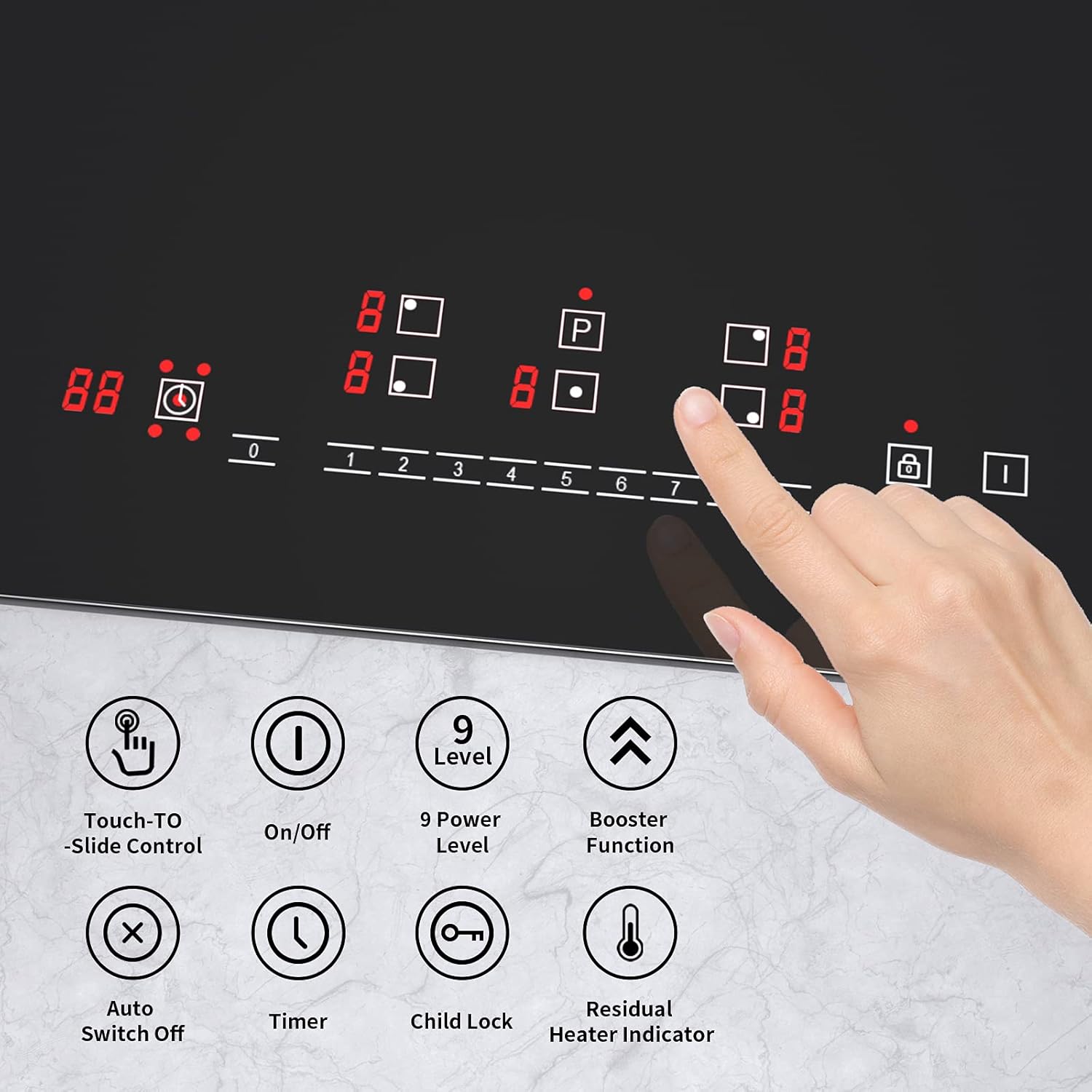 IsEasy 4 Zonen Einbau Induktionskochfeld mit 9 Leistungsstufen &1-99Min Timer, Boost-Funktion, Induktionskochplatte, Induktion Herdplatte mit 4 Platten, 60cm, 6800W, Schwarz