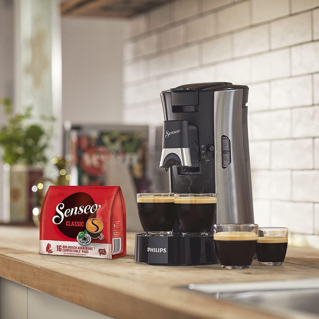 Philips Senseo Select CSA240/20 Macchina da caffè a cialde (selezione intensità Plus, funzione Memo, in plastica riciclata), Nero Eco