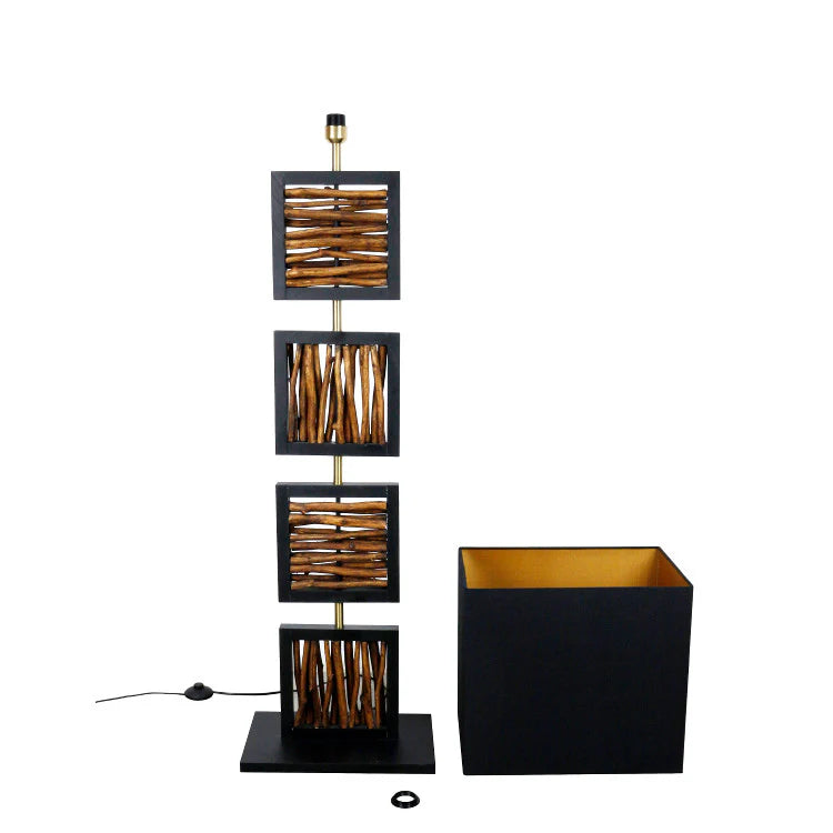 Lampada da terra di design REMA 163 cm con base in legno in stile legno di mare