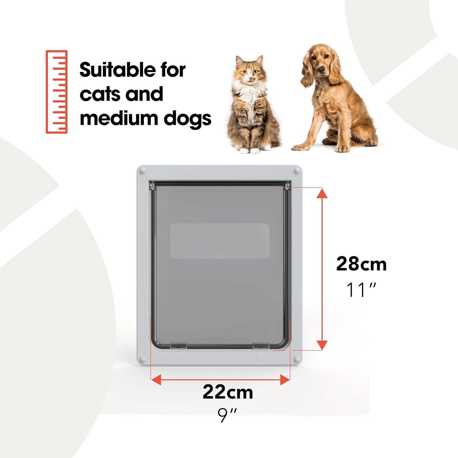 Dog Mate Sportello per cani di taglia media, facile da installare su porte in PVC, muri e porte in legno, bianco