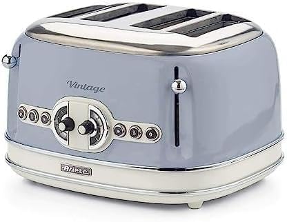 Ariete Vintage 156, 4-Scheiben-Toaster, Retro Toaster mit 6 Toaststufen, Automatischer Auswurf, Auftaufunktion, Herausnehmbares Krümelfach, Gehuse aus Edelstahl, 1600W, Beige