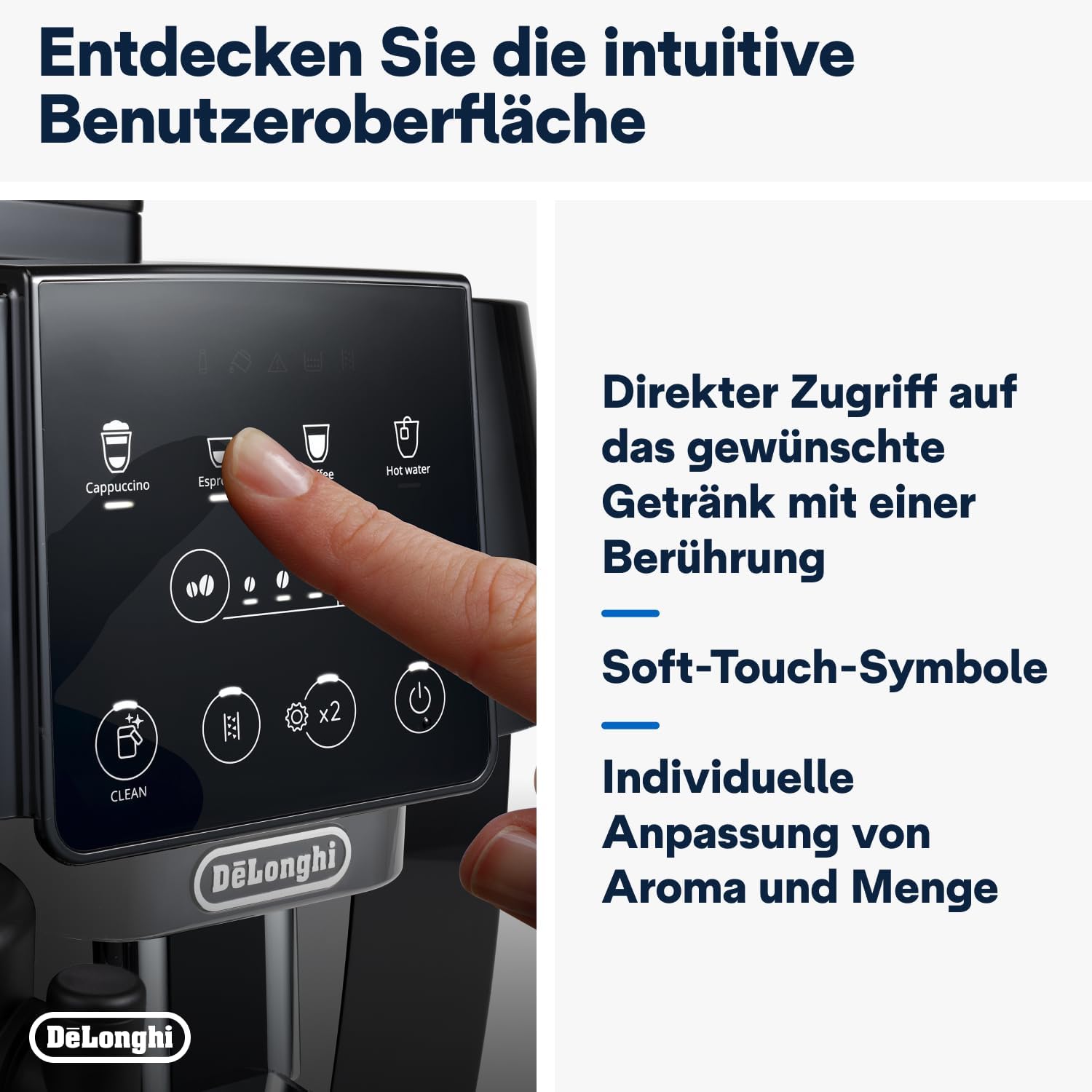 De'Longhi Magnifica Start ECAM222.60.BG, Macchina da Caffè Automatica con Sistema LatteCrema per Cappuccino Automatico, 4 Tasti di Selezione Diretta, Pannello di Controllo Soft-Touch, Funzione x2, 1450W, Nero/Grigio