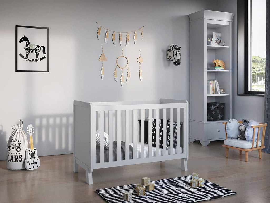 Love For Sleep Babybett Beistellbett 120x60cm mit Schaumstoffmatratze Aloe Vera Grau-Kiefer Francis Kinderbett Baby Bett Holz - Kinderbett Babybett, Mitwachsend Gitterbett Baby Bed