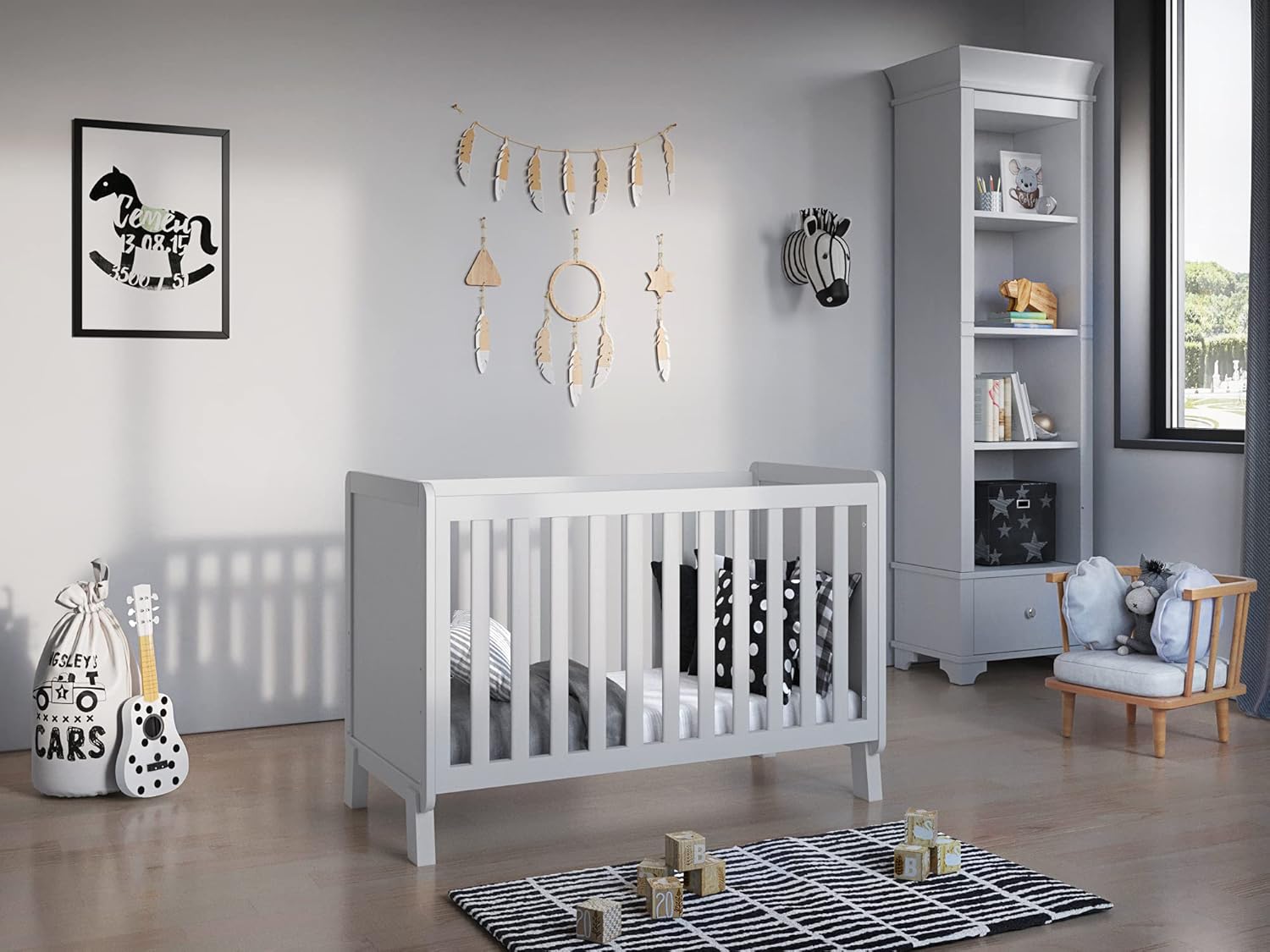 Love For Sleep Babybett Beistellbett 120x60cm mit Schaumstoffmatratze Aloe Vera Grau-Kiefer Francis Kinderbett Baby Bett Holz - Kinderbett Babybett, Mitwachsend Gitterbett Baby Bed