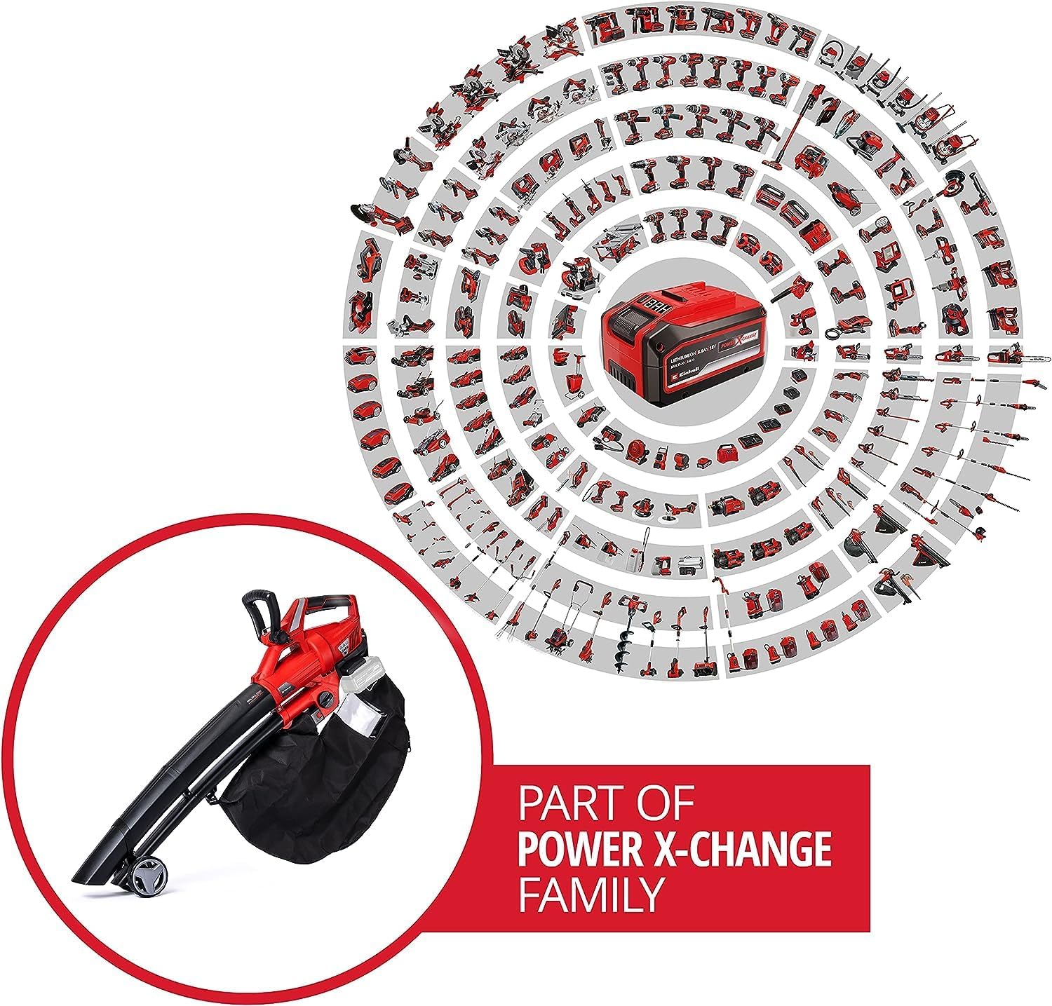 Aspiratore soffiatore per foglie a batteria Einhell GE-CL 36 Li E-Solo Power X-Change (Ioni di litio, 2 x 18 V, velocità aria 210 km/h, motore senza spazzole, sacco raccolta da 45 l, tracolla, senza batteria e caricabatteria)