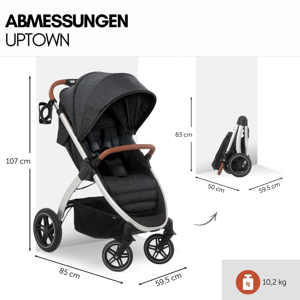 Hauck Uptown Passeggino Melange Rose – Passeggino per ogni terreno, seduta extra large, posizione nanna, ruote in gomma, sospensioni, compatto e facile da piegare, con parapioggia
