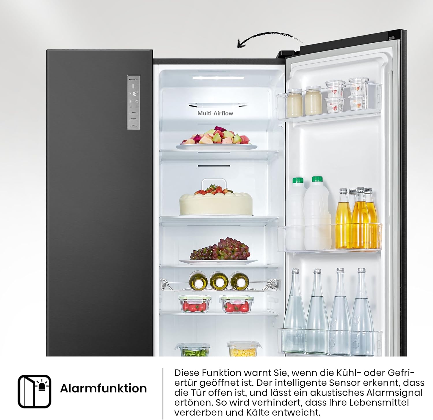 Hisense RS677N4BFD Frigorifero Americano Side by Side / Compressore Inverter / Porta Bottiglie / 2 FreshZone / Vano Verdure / Capacità Frigo 334 L / Capacità Congelatore 185 L / 41 dB / 247 kWh all'anno, Nero