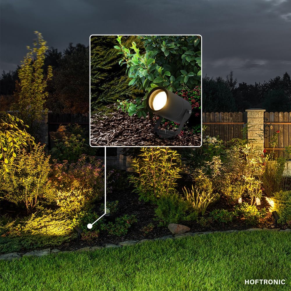 HOFTRONIC - 9er Spikey LED Strahler mit Erdspieß 5 Watt 400lm 2700K Schwarz IP65 wasserdicht Außenlampe für die Beleuchtung von Garten, Terrasse, Pflanzen, Wegen, Teich Außen-Strahler Gartenstrahler