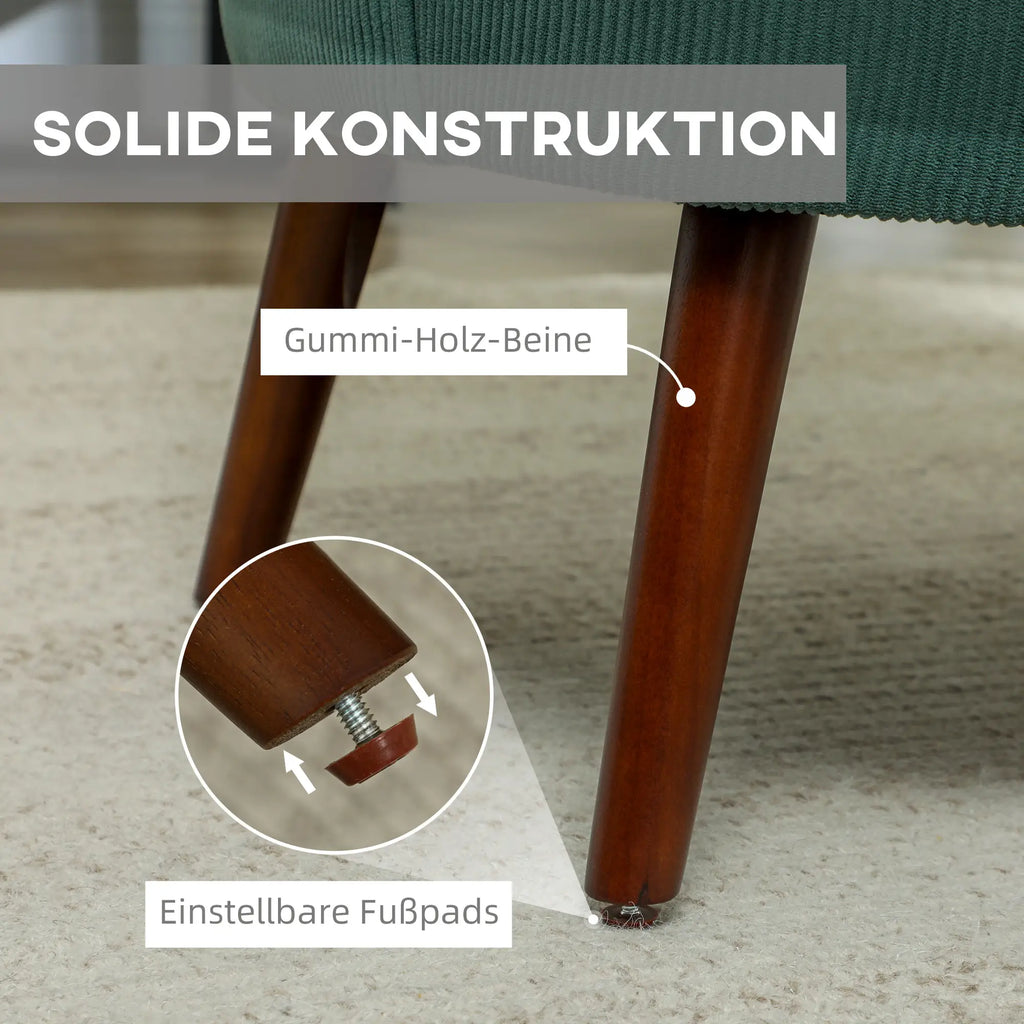 HOMCOM Poltrona da salotto imbottita morbida ed elastica con schienale a orecchie Verde scuro