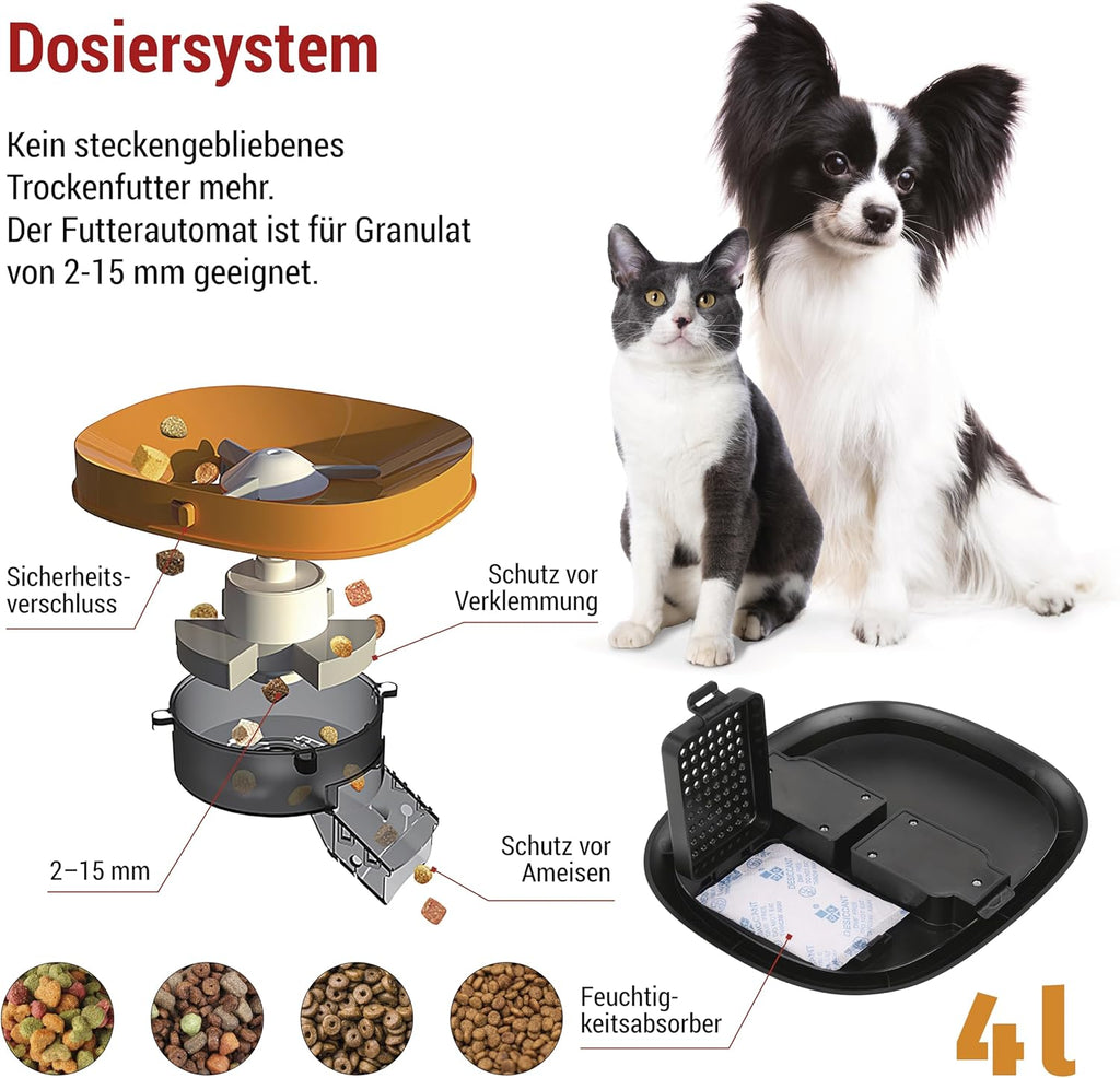 EMOS - GoSmart Futterautomat 6 l mit Kamera - WLAN Pet Care Futterspender mit App - Trockenfutter Automat für Katze & Hund mit Zeitplan, Sprachaufzeichnung, Dosierung 1–12 Mahlzeiten pro Tag - Schwarz