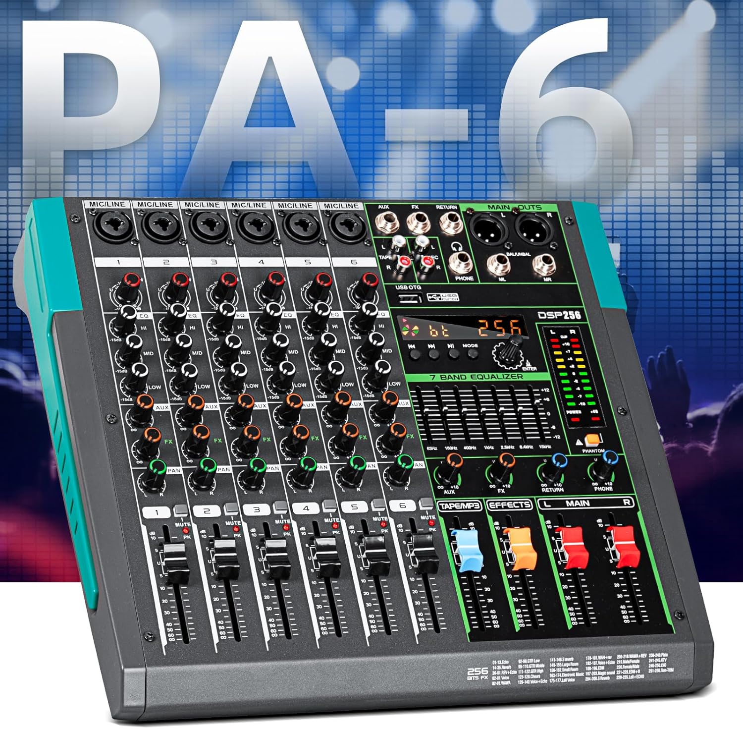 Depusheng PA12 Mixer DJ Professionale a 12 Canali con 256 Effetti DSP, Ingresso Bluetooth, Lettore USB, Alimentazione Phantom 48V
