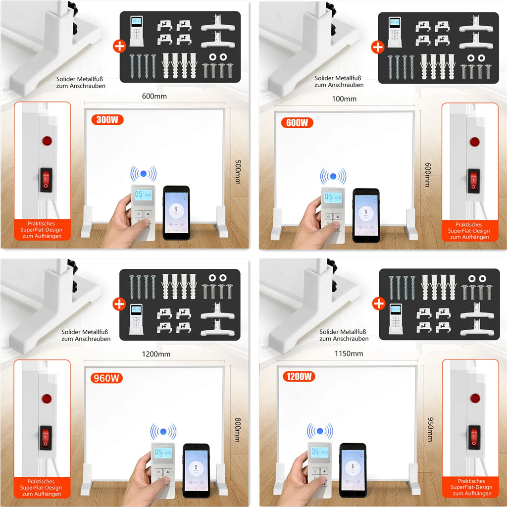 Sonnewelt Infrarotheizung Thermostat APP Fernbedienung 300-1200 W