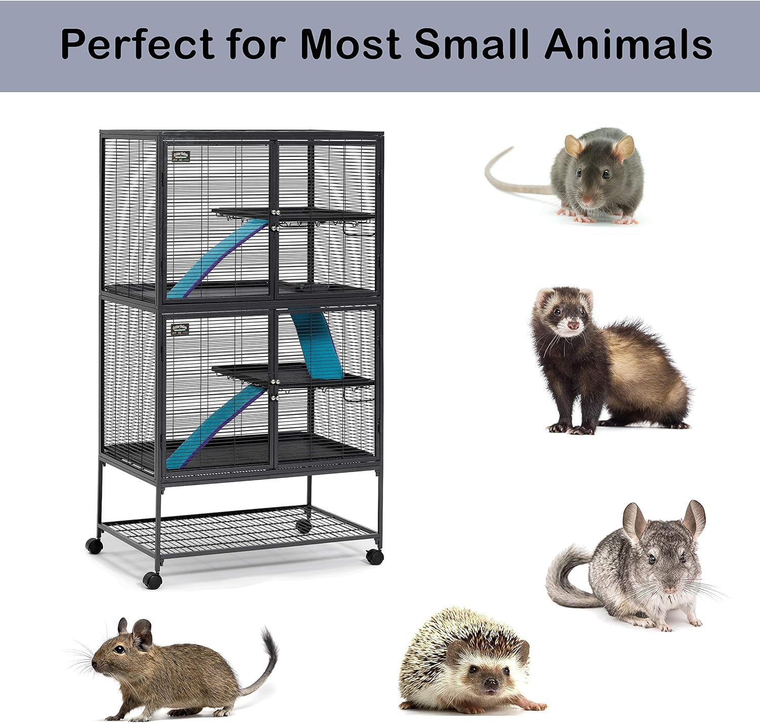 MidWest Homes for Pets Deluxe Critter Nation Modello 162 Gabbia per piccoli animali, doppia unità, dimensioni della gabbia assemblata ca. 91 x 61 x 160 cm (L x P x A), grigio quarzo