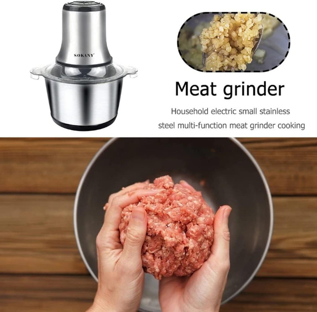 SOKANY Tritacarne Elettrico da Cucina 1500W con Ciotola in Acciaio Inox da 6,5L, Tritatutto con 3 Livelli di Velocità, Robot da Cucina con 4 Lame per Carne, Cipolle, Frutta, Verdura