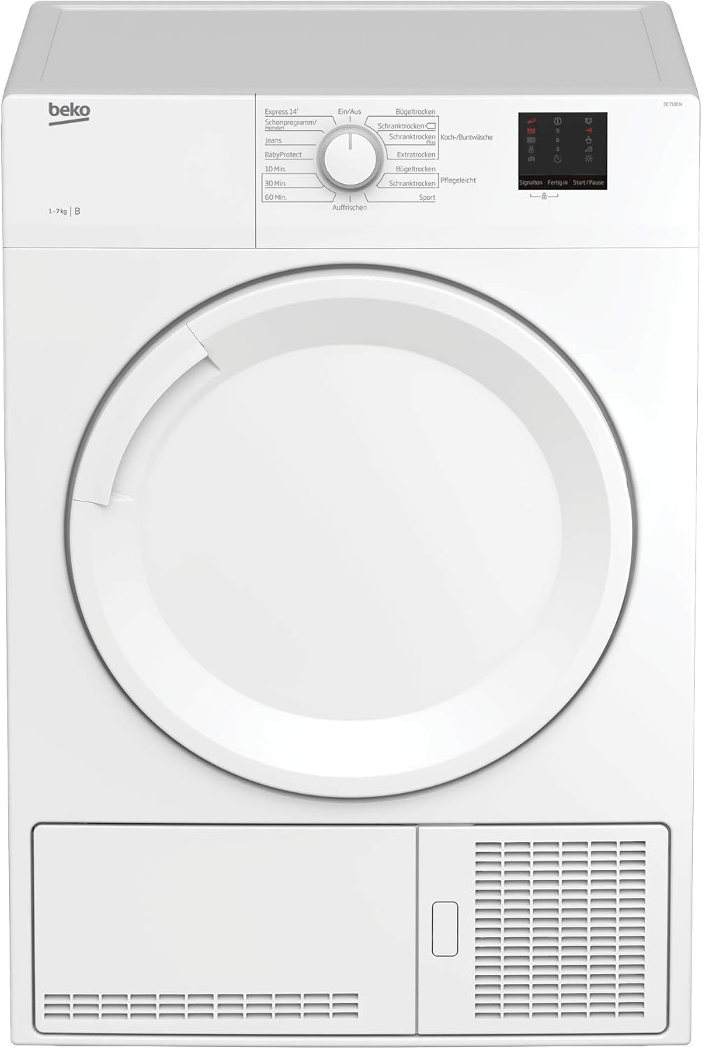 Beko DC 7130 N b100 Asciugatrice a condensazione, 7 kg, Sensore di umidità elettronico, Protezione antipiega automatica, Cesto AquaWave, 15 programmi, Programma rapido