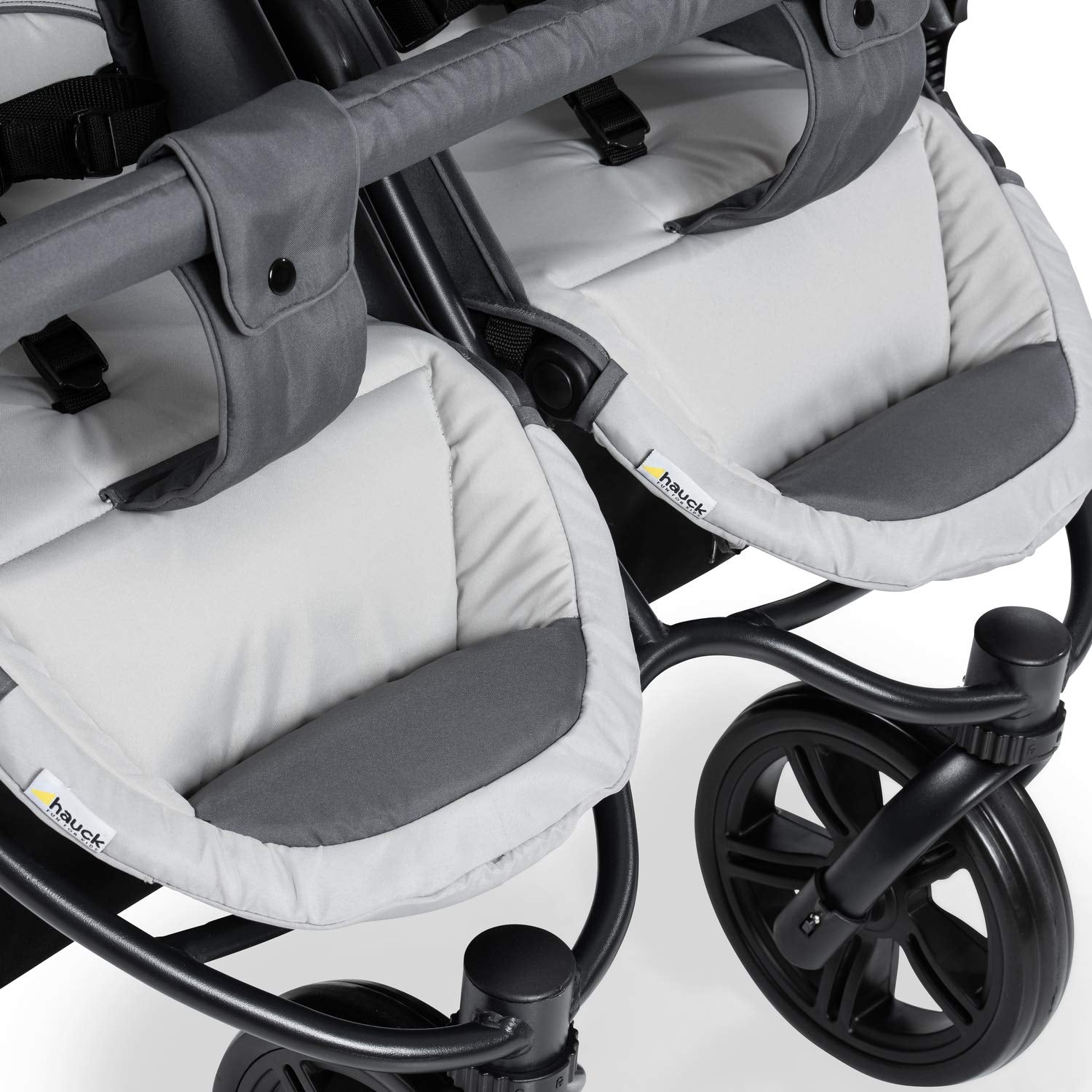 hauck Passeggino Gemellare Roadster Duo SLX, da Nascita a 15 kg (circa 3 anni) con Funzione Reclinabile, Cestino XL, Pieghevole Facile e Compatto, Ruote Grandi (Grigio/Argento)
