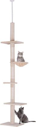 PawHut Katzenbaum mit Laufrad 4-Stock Kratzbaum Katzenhaus mit Sisalsäulen Katzenhöhle Kiefernholz Natur 80 x 50 x 143 cm