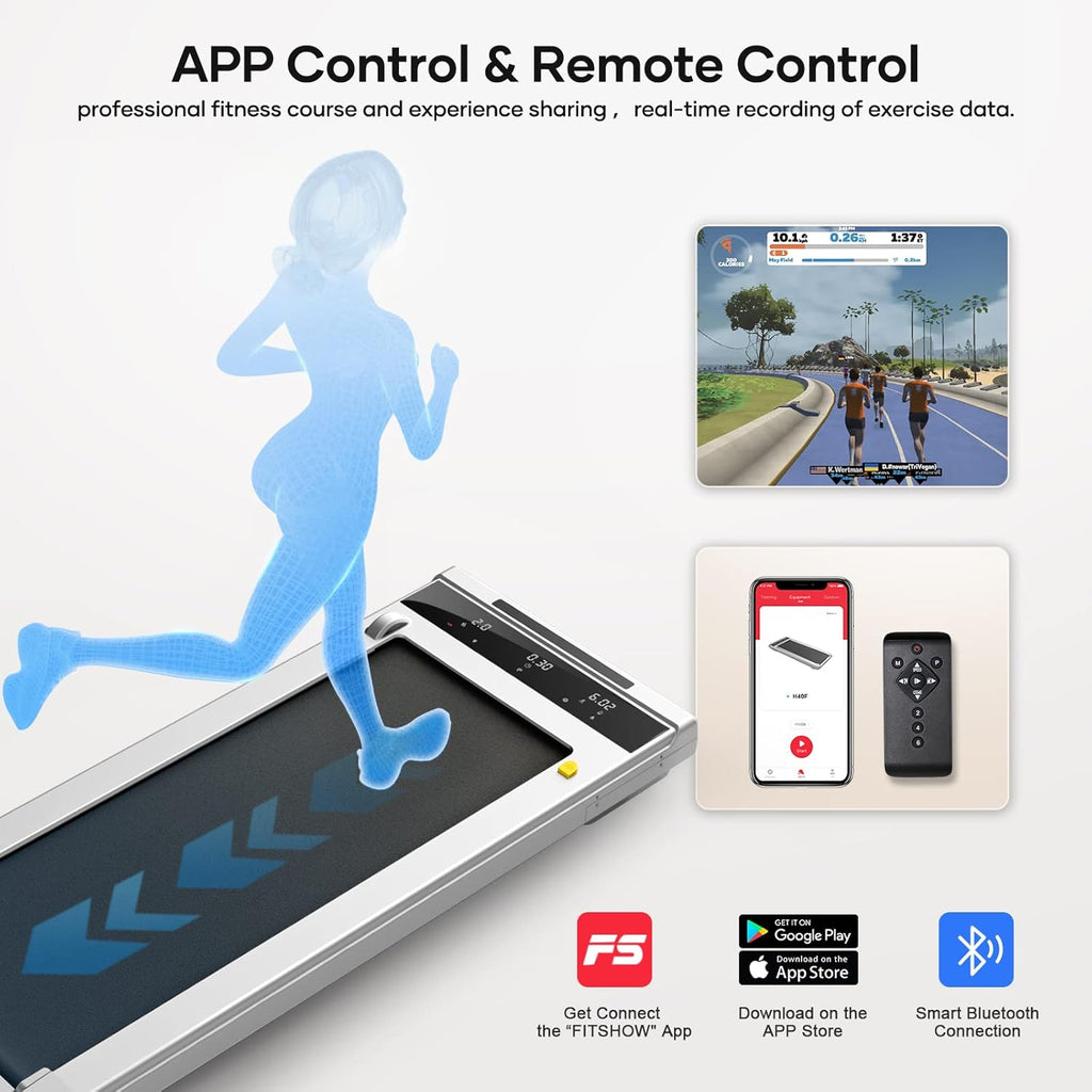 2 in 1 Electric Treadmill, Walking Pad Laufband für Zuhause, 10km/h Elektrisches Laufband mit LED, 2.25HP Under Desk Schreibtisch Treadmill, Fernbedienung und App, Doppelter Stodmpfung