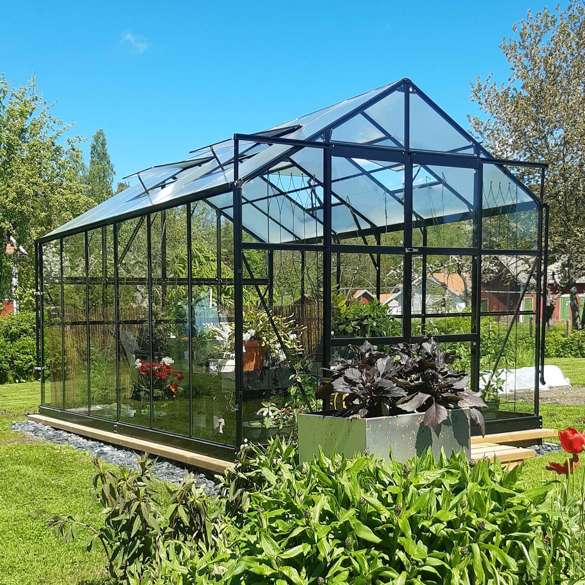 Metalcraft Gewchshaus, 9,6m, vetro di sicurezza 4mm, nero