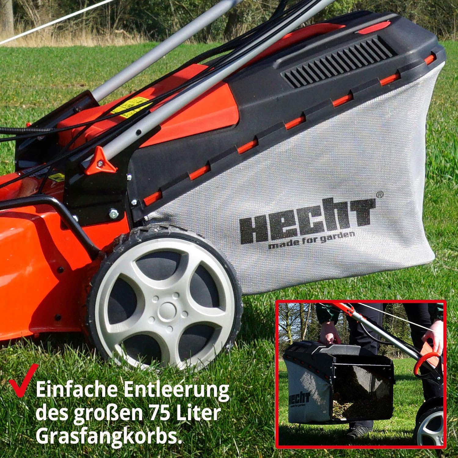 HECHT Rasaerba a benzina 5 in 1 – potente motore ecologico 4 tempi da 4,4 kW (6,0 CV) – avviamento elettrico – larghezza di taglio 53 cm – cesto di raccolta 75 l – trazione sulle ruote – ruote brevettate – tosaerba mulching