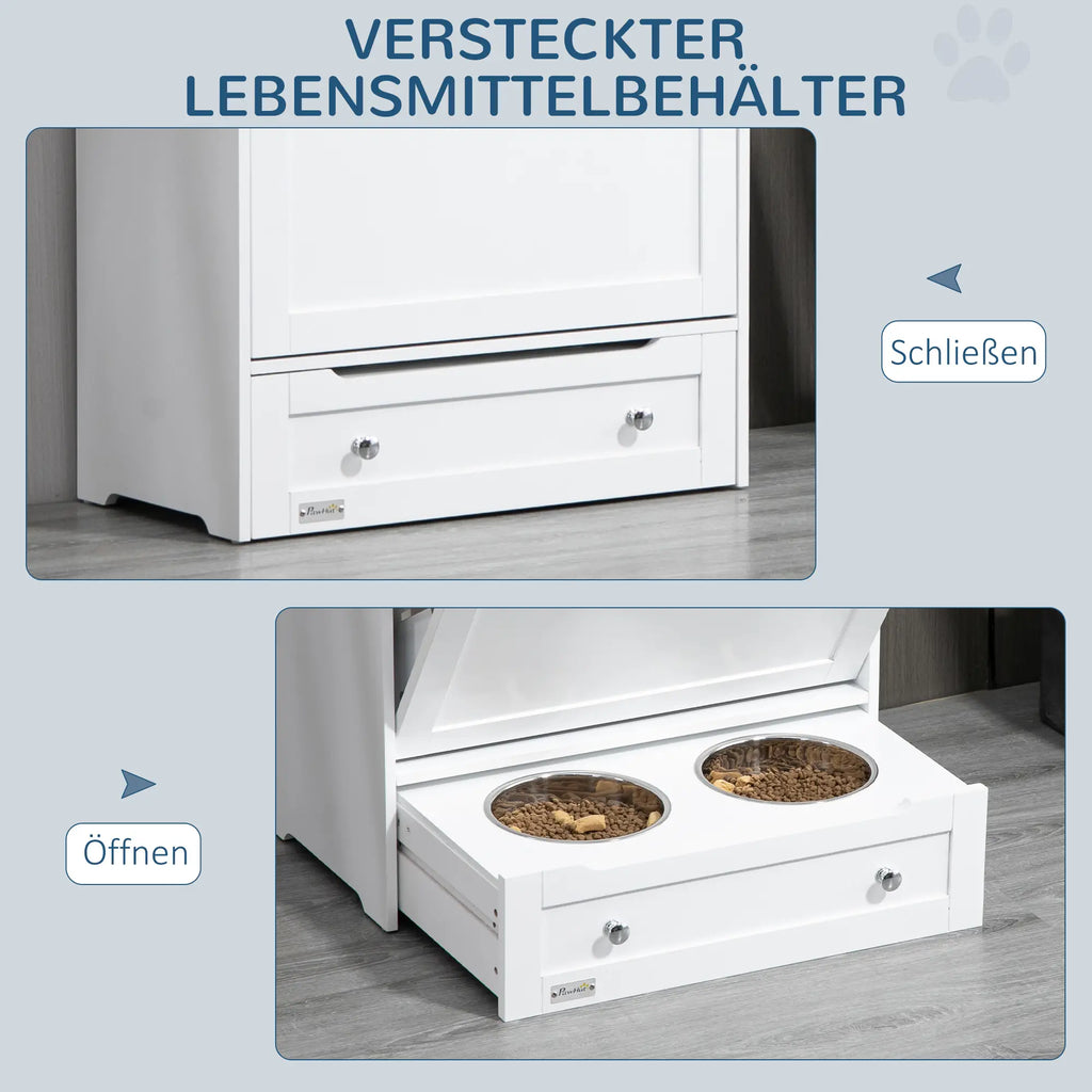 PawHut Mangiatoia per Cani con Cassetto e Contenitore, Bianca