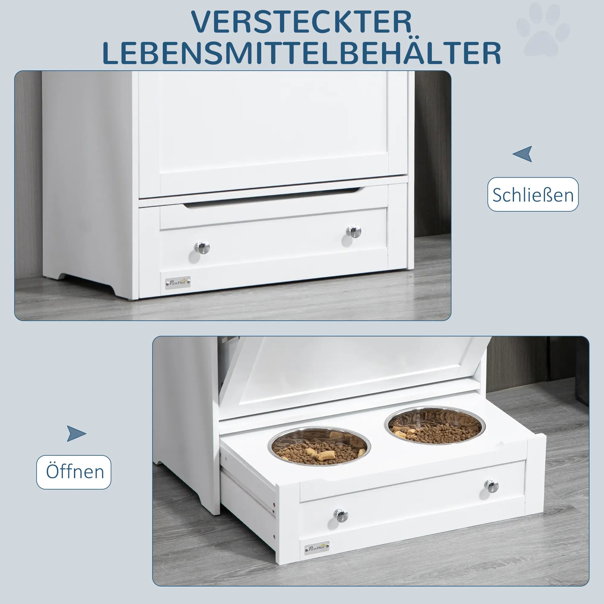PawHut Mangiatoia per Cani con Cassetto e Contenitore, Bianca